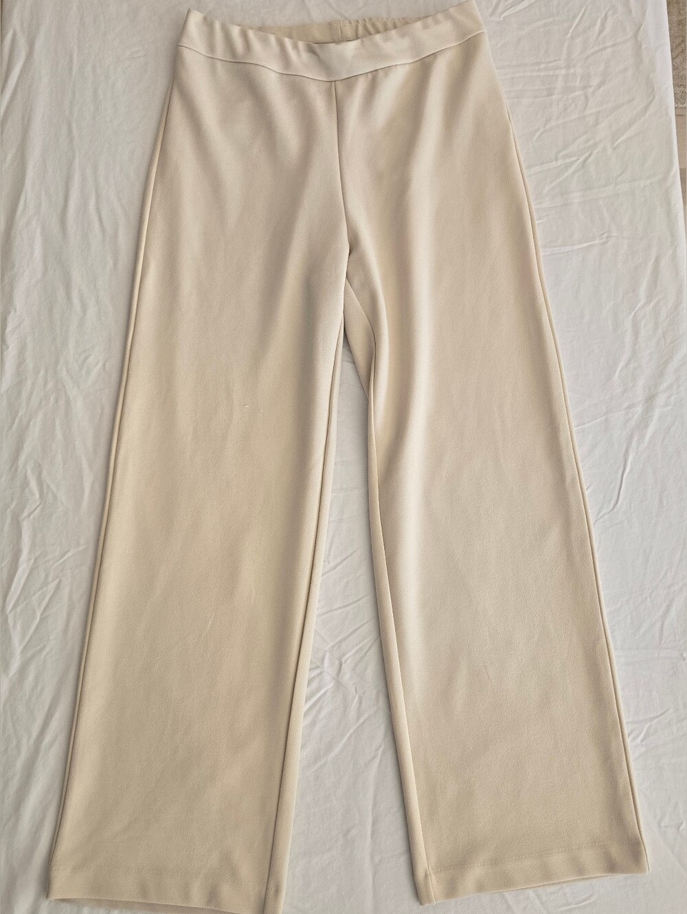 Cream Wide-Leg Pull-On Pants